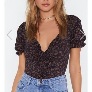 NastyGal body suit top puff sleeve